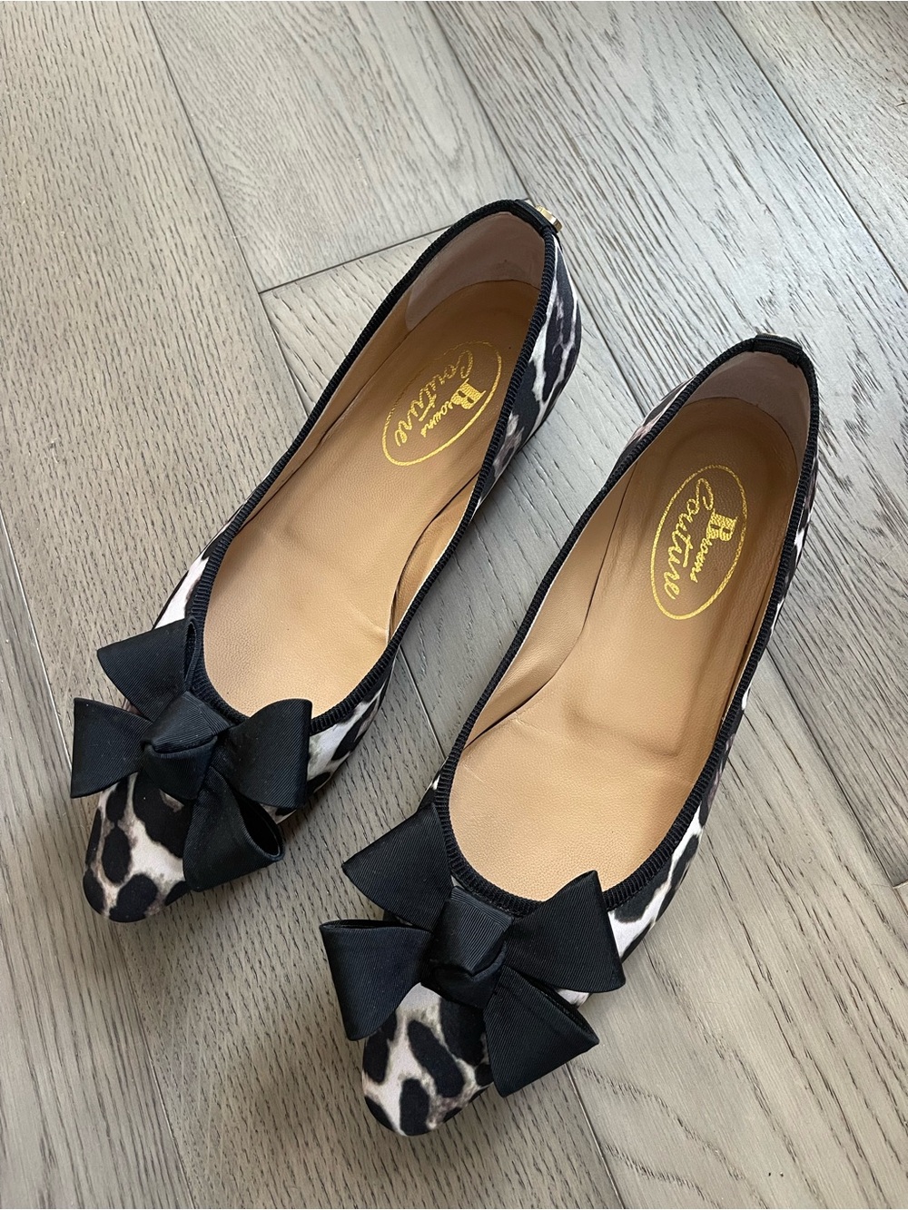 Leopard Print Ballet Flats with Black Bow Accent - Picture 2 of 7